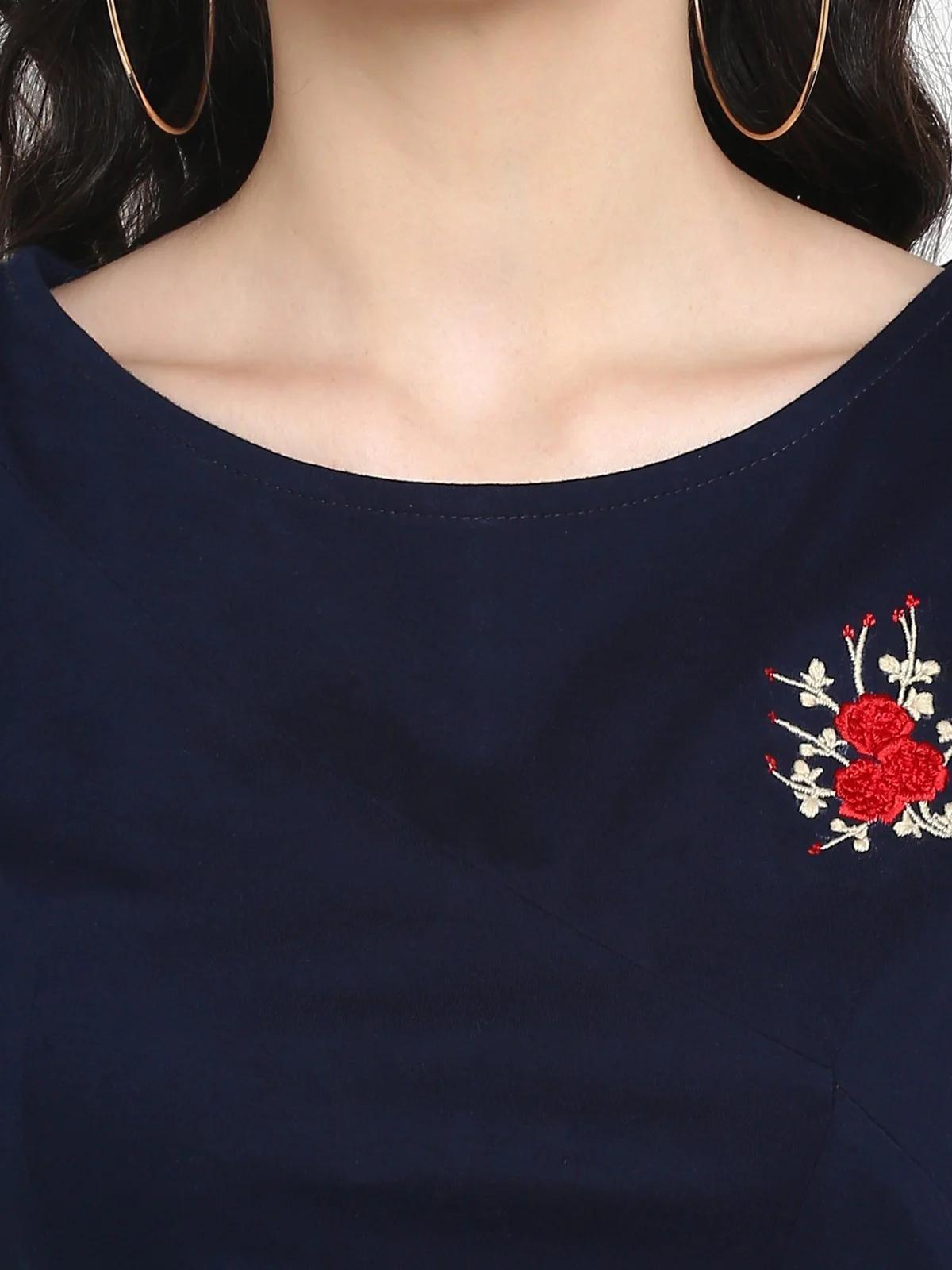 PANNKH Navy Embroidered Knitted Dress - Super Kart